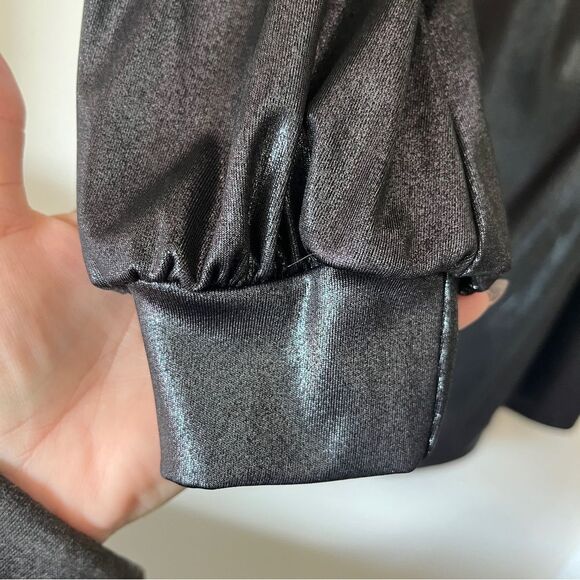 BCBG Generation Silver Black Sheen Long Sleeve Short Dress Small - Picture 7 of 10